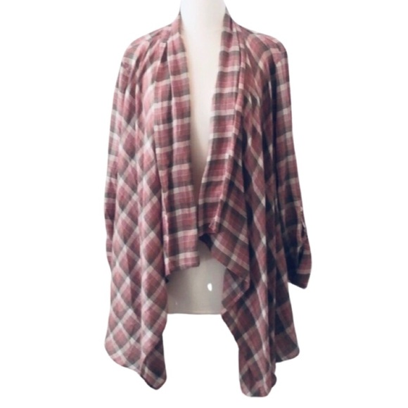 EDDIE BAUER Plaid Open Waterfall Roll-tab Top - Picture 10 of 16